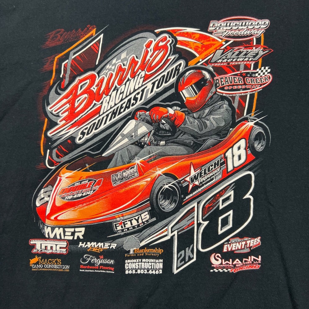 Burris Racing Mens 2XL Southeast Tour 2K18 Go Kart Graphic Black T-Shirt Gildan